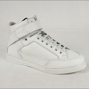 Saint Laurent Men’s White Leather High-Top “Smoking Forever” Sneakers